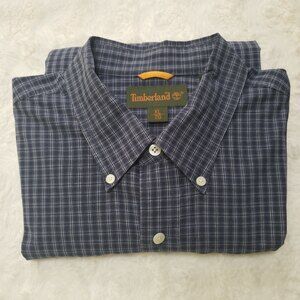 Timberland Men’s XL Plaid Button-Up Shirt Navy White Blue Dress Casual NWOT